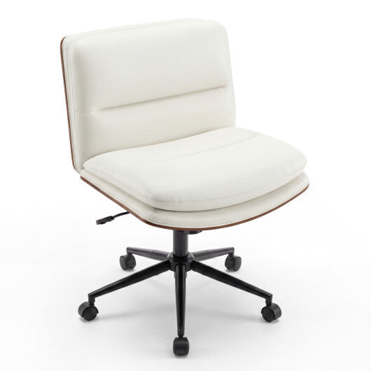 Armless Office Chair with Curved Backrest and Padded Seat-White LuxuryLifeWay Online Store