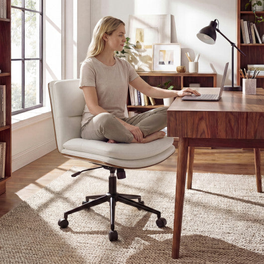 Armless Office Chair with Curved Backrest and Padded Seat-White LuxuryLifeWay Online Store