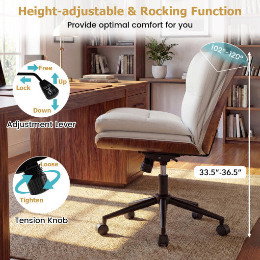 Armless Office Chair with Curved Backrest and Padded Seat-White LuxuryLifeWay Online Store