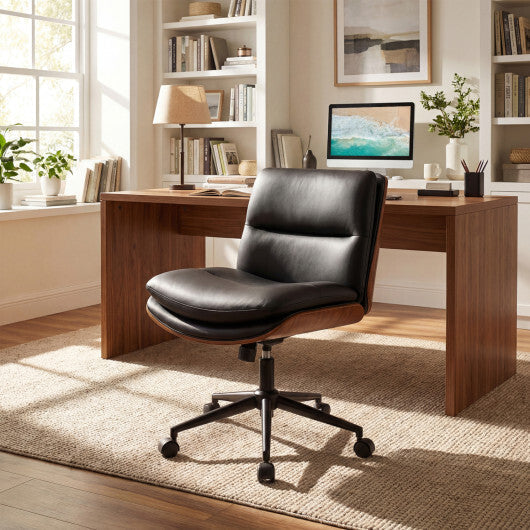 Armless Office Chair with Curved Backrest and Padded Seat-White LuxuryLifeWay Online Store