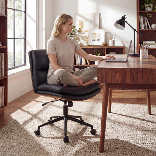 Armless Office Chair with Curved Backrest and Padded Seat-White LuxuryLifeWay Online Store