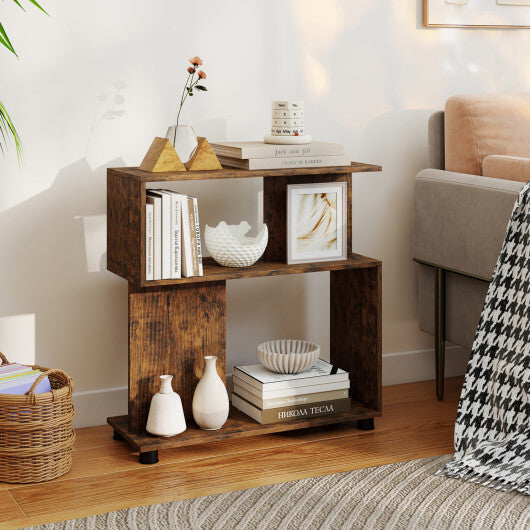 3-Tier Modern S-shaped Bookshelf with Adjustable Feet-Rustic Brown LuxuryLifeWay Online Store