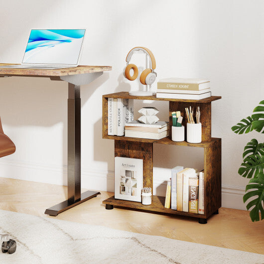 3-Tier Modern S-shaped Bookshelf with Adjustable Feet-Rustic Brown LuxuryLifeWay Online Store
