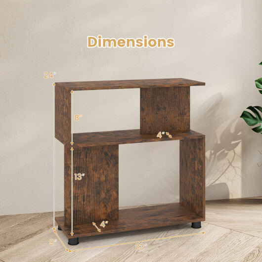 3-Tier Modern S-shaped Bookshelf with Adjustable Feet-Rustic Brown LuxuryLifeWay Online Store