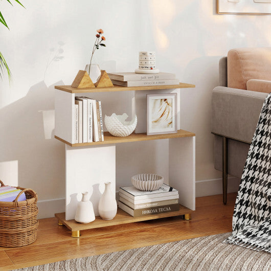 3-Tier Modern S-shaped Bookshelf with Adjustable Feet-Rustic Brown LuxuryLifeWay Online Store
