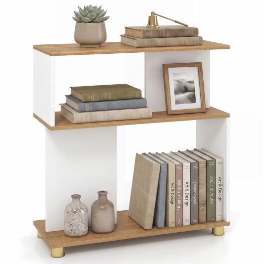 3-Tier Modern S-shaped Bookshelf with Adjustable Feet-Rustic Brown LuxuryLifeWay Online Store