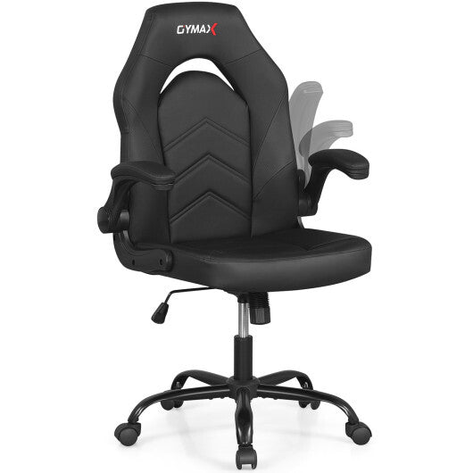 Leather Office Chair Ergonomic Computer Desk Chair with Flip-up Armrests-Black LuxuryLifeWay Online Store