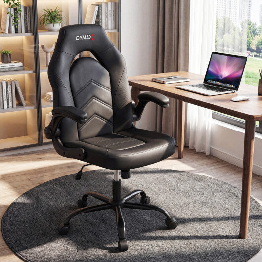 Leather Office Chair Ergonomic Computer Desk Chair with Flip-up Armrests-Black LuxuryLifeWay Online Store