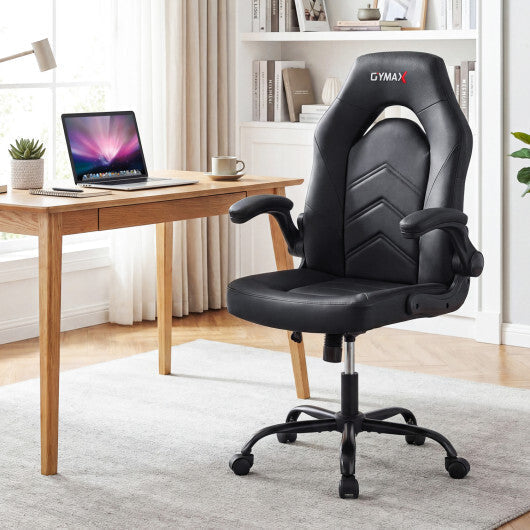 Leather Office Chair Ergonomic Computer Desk Chair with Flip-up Armrests-Black LuxuryLifeWay Online Store