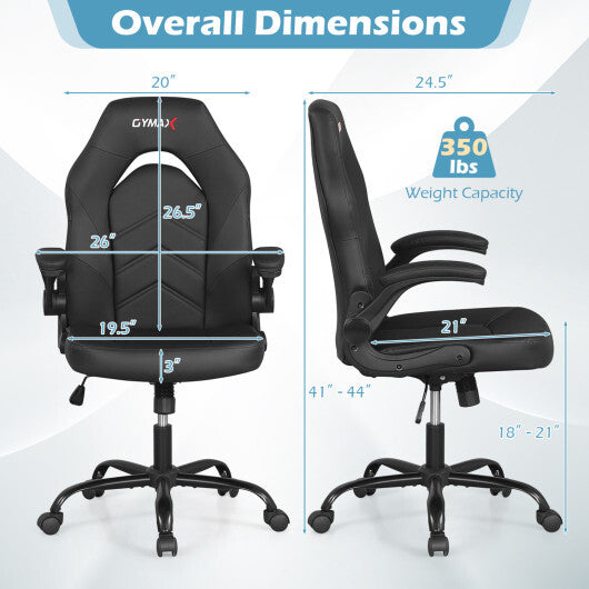 Leather Office Chair Ergonomic Computer Desk Chair with Flip-up Armrests-Black LuxuryLifeWay Online Store
