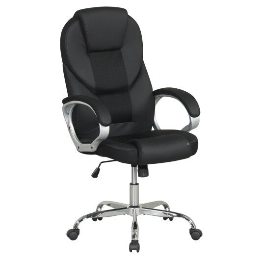 Leather Office Chair Ergonomic Mesh Executive Chair with Padded Armrests and Rocking Backrest-Black LuxuryLifeWay Online Store