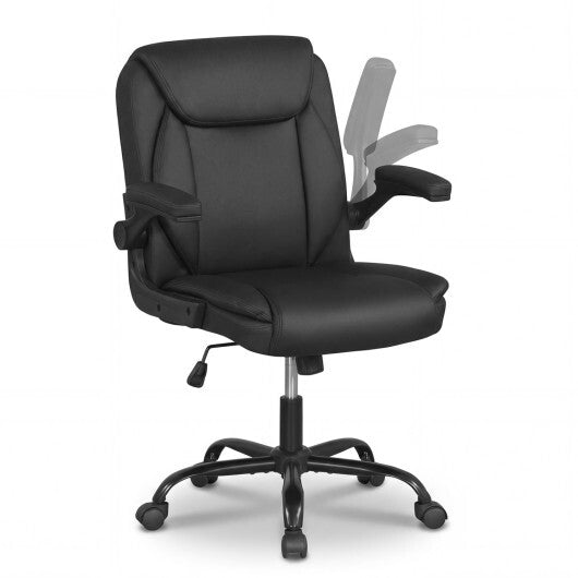 Ergonomic Leather Office Chair with Flip-up Armrests and Rocking Function-Black LuxuryLifeWay Online Store