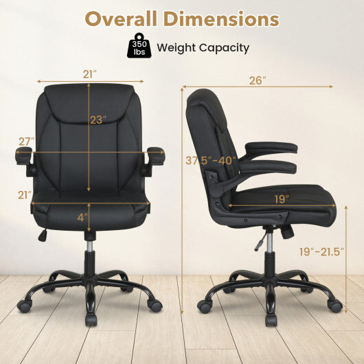 Ergonomic Leather Office Chair with Flip-up Armrests and Rocking Function-Black LuxuryLifeWay Online Store