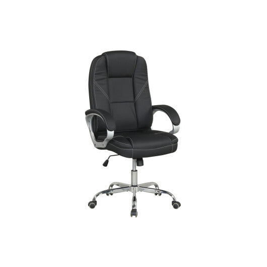 Ergonomic Leather Office Chair with Padded Armrests and Rocking Backrest-Black LuxuryLifeWay Online Store