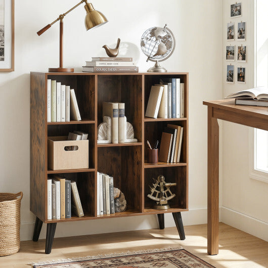 8-Cube Bookcase with Raised Support Legs for Living Room-Rustic Brown LuxuryLifeWay Online Store