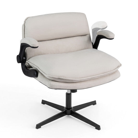 Criss Cross Chair with Flip-up Arms Ergonomic Office Desk Chair with Adjustable Height Wide Backrest Padded Seat-Beige LuxuryLifeWay Online Store