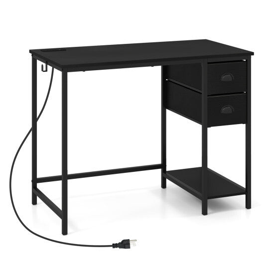 Computer Desk with Charging Station and 2 Fabric Drawers for Small Spaces-Rustic Brown LuxuryLifeWay Online Store