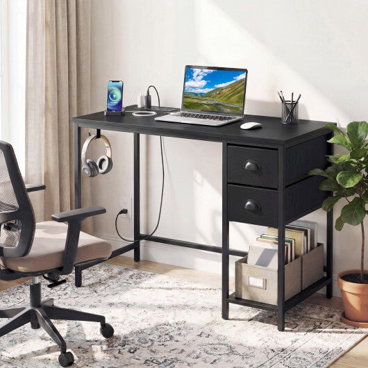 Computer Desk with Charging Station and 2 Fabric Drawers for Small Spaces-Rustic Brown LuxuryLifeWay Online Store