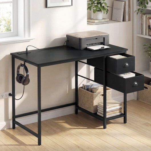Computer Desk with Charging Station and 2 Fabric Drawers for Small Spaces-Rustic Brown LuxuryLifeWay Online Store