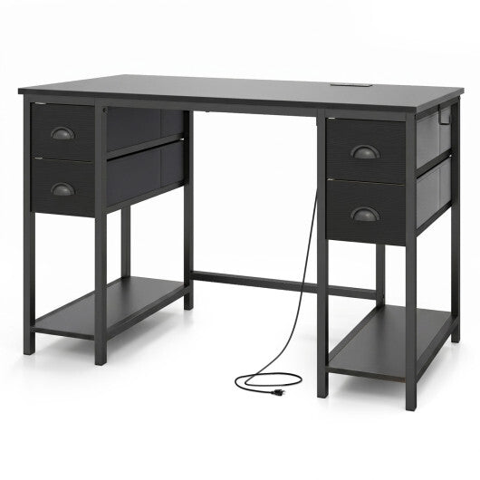 48 Inches Computer Desk with Power Outlet Home Office Desk with 4 Fabric Drawers-Brown LuxuryLifeWay Online Store