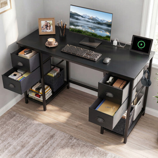 48 Inches Computer Desk with Power Outlet Home Office Desk with 4 Fabric Drawers-Brown LuxuryLifeWay Online Store