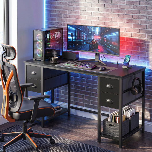48 Inches Computer Desk with Power Outlet Home Office Desk with 4 Fabric Drawers-Brown LuxuryLifeWay Online Store