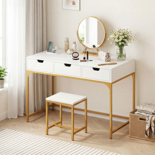 Office Desk with Power Outlets and Hidden Compartment for Study-White LuxuryLifeWay Online Store