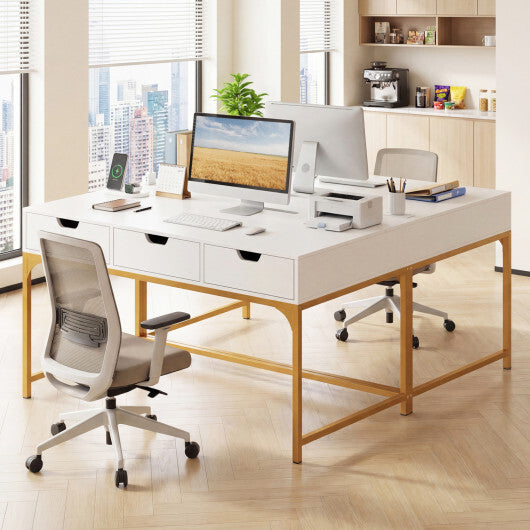 Office Desk with Power Outlets and Hidden Compartment for Study-White LuxuryLifeWay Online Store