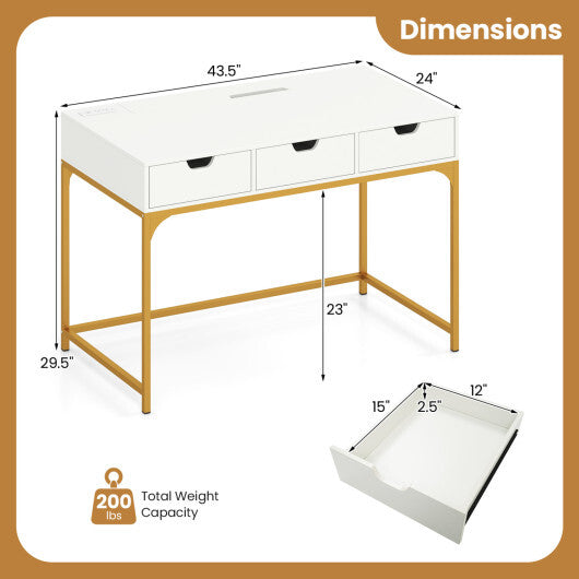 Office Desk with Power Outlets and Hidden Compartment for Study-White LuxuryLifeWay Online Store