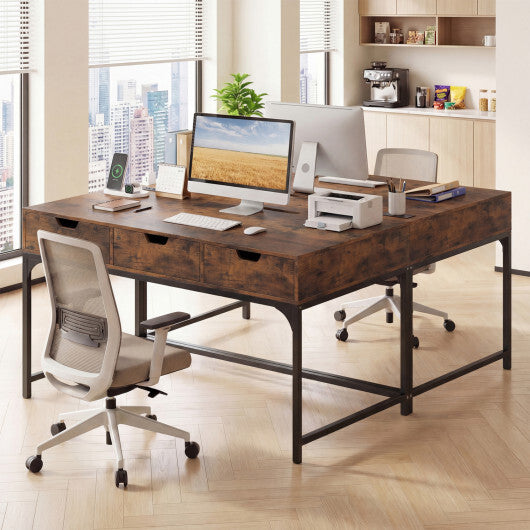 Office Desk with Power Outlets and Hidden Compartment for Study-White LuxuryLifeWay Online Store
