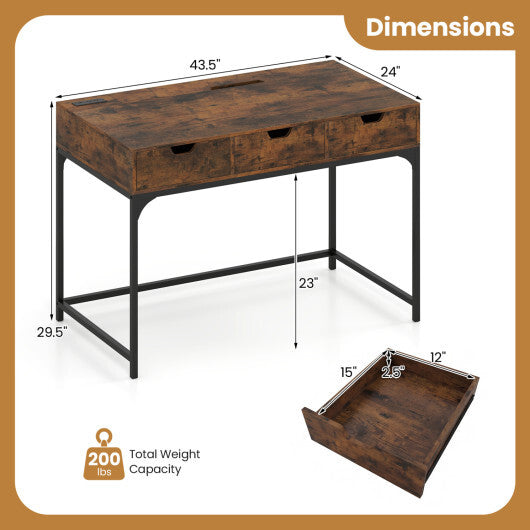 Office Desk with Power Outlets and Hidden Compartment for Study-White LuxuryLifeWay Online Store
