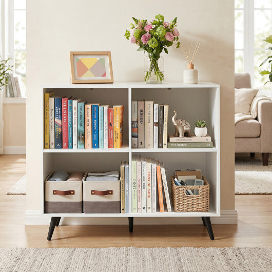 4-Cube Wooden Bookshelf Bookcase with 5 Metal Legs for Home-White LuxuryLifeWay Online Store