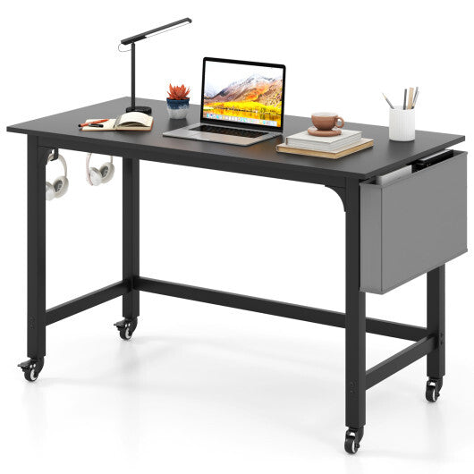 Rolling Computer Desk with Headphone Hooks and Lockable Wheels for Home Office-Black LuxuryLifeWay Online Store