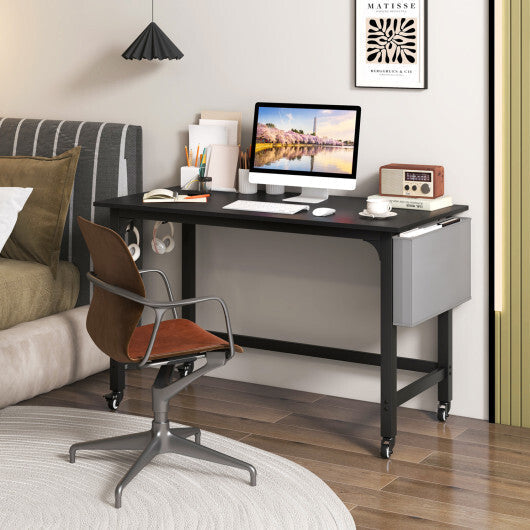 Rolling Computer Desk with Headphone Hooks and Lockable Wheels for Home Office-Black LuxuryLifeWay Online Store