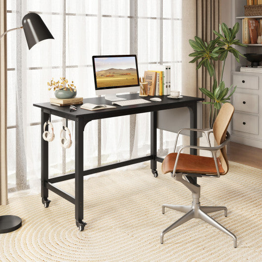 Rolling Computer Desk with Headphone Hooks and Lockable Wheels for Home Office-Black LuxuryLifeWay Online Store