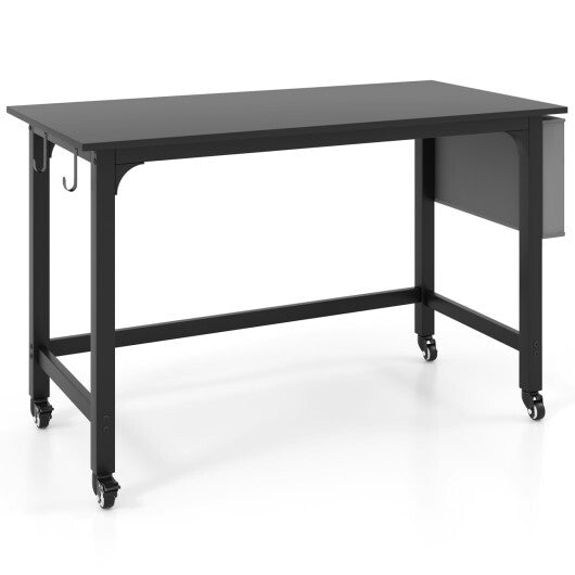 Rolling Computer Desk with Headphone Hooks and Lockable Wheels for Home Office-Black LuxuryLifeWay Online Store