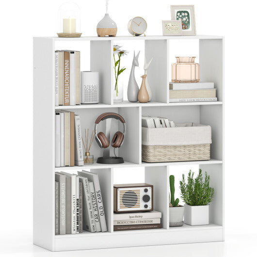 8-Cube Bookcase 3-Tier with 2-Sized Compartments and Anti-Tip Kits for Living Room-White LuxuryLifeWay Online Store