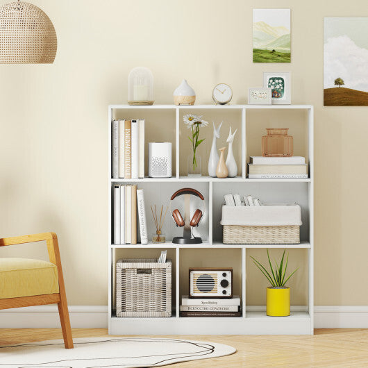 8-Cube Bookcase 3-Tier with 2-Sized Compartments and Anti-Tip Kits for Living Room-White LuxuryLifeWay Online Store