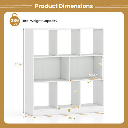 8-Cube Bookcase 3-Tier with 2-Sized Compartments and Anti-Tip Kits for Living Room-White LuxuryLifeWay Online Store