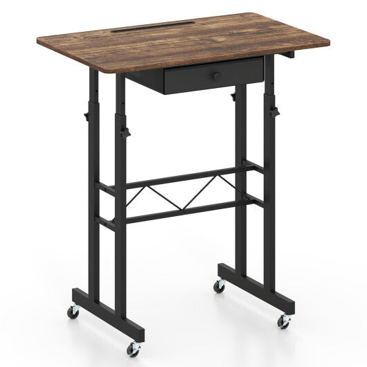Height Adjustable Laptop Desk with Fabric Drawer Tablet Holder and Lockable Wheels-Rustic Brown LuxuryLifeWay Online Store
