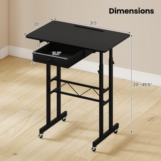 Height Adjustable Laptop Desk with Fabric Drawer Tablet Holder and Lockable Wheels-Rustic Brown