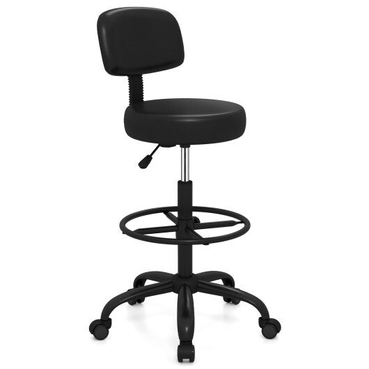 Office Drafting Chair with Back & Adjustable Footring and Wheels for Desk-Black LuxuryLifeWay Online Store