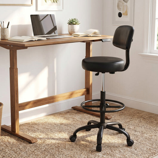 Office Drafting Chair with Back & Adjustable Footring and Wheels for Desk-Black LuxuryLifeWay Online Store