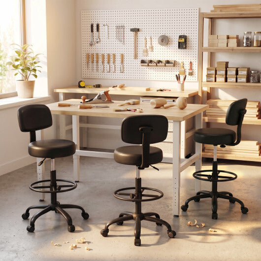 Office Drafting Chair with Back & Adjustable Footring and Wheels for Desk-Black LuxuryLifeWay Online Store
