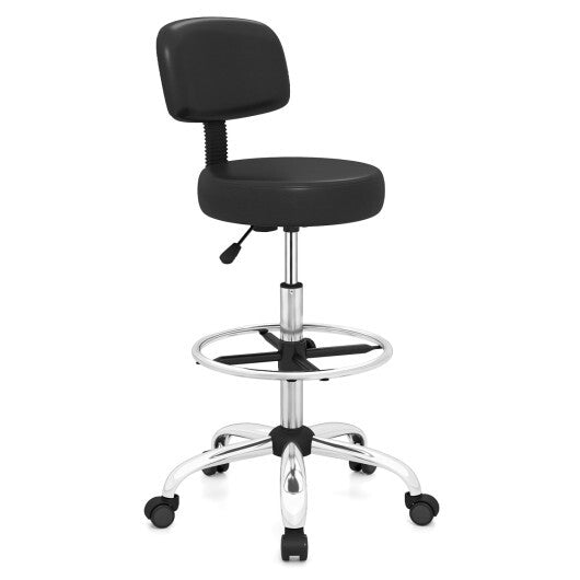 Office Drafting Chair with Back & Adjustable Footring and Wheels for Desk-Black LuxuryLifeWay Online Store