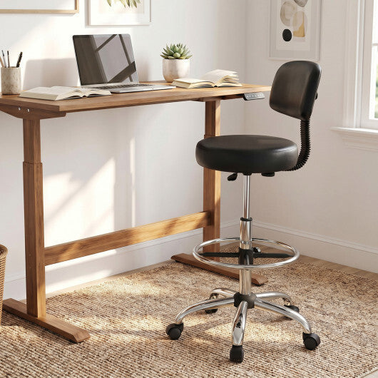 Office Drafting Chair with Back & Adjustable Footring and Wheels for Desk-Black LuxuryLifeWay Online Store