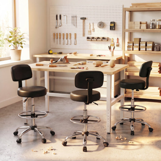 Office Drafting Chair with Back & Adjustable Footring and Wheels for Desk-Black LuxuryLifeWay Online Store