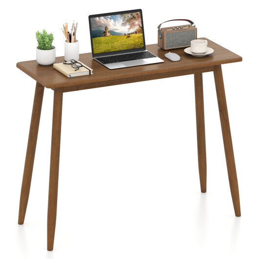 Computer Desk with Rubber Wood Legs Wooden Writing Desk with Spacious Tabletop-Walnut LuxuryLifeWay Online Store