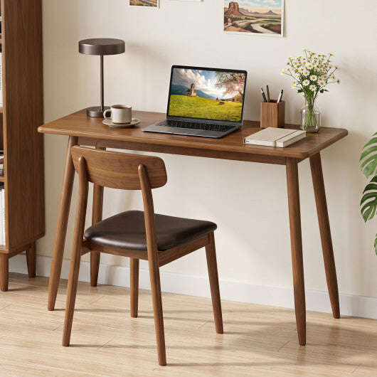 Computer Desk with Rubber Wood Legs Wooden Writing Desk with Spacious Tabletop-Walnut LuxuryLifeWay Online Store