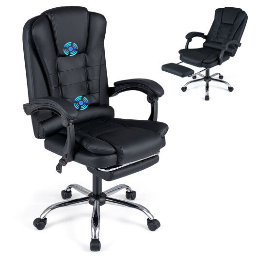 Massage Office Chair with Footrest & Reclining Backrest and Swivel Seat-Black LuxuryLifeWay Online Store